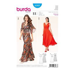 Strih Burda modrý 6583 - dámske empírové šaty, dlhé plesové šaty