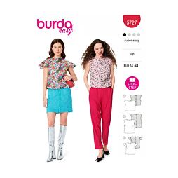 Strih Burda červený 5727 - blúzka s prepínaním na chrbte, top bez rukávov, crop top