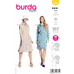 Strih Burda žltý 5826 - košeľové šaty, zavinovacie košeľové šaty