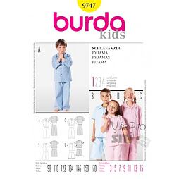 Strih Burda žltý 9747 - detské unisex pyžamo