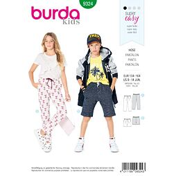 Strih Burda zelený 9324 - detské teplákové nohavice, kraťasy