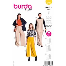 Strih Burda žltý 5793 - top bez rukávov, tunika, voľné nohavice so skladmi