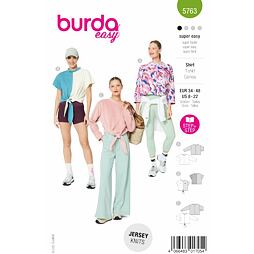 Strih Burda zelený 5763 - voľné tričko so zaväzovaním na uzol, mikina