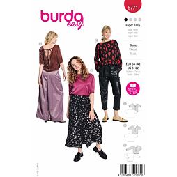 Strih Burda červený 5771 - blúzka s výstrihom na chrbte, top so zaväzovaním na chrbte