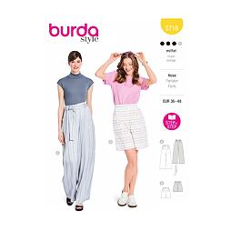 Strih Burda zelený 5718 - nohavice marlene so širokými nohavicami, šortky