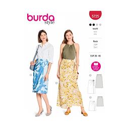 Strih Burda červený 5725 - zavinovacie sukne, sukne so skladmi