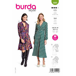 Strih Burda zelený 5885 - šaty s rozšírenou sukňou