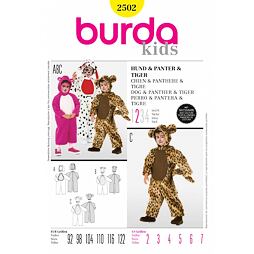 Strih Burda žltý 2502 - detský kostým psíka, pantera, tigra