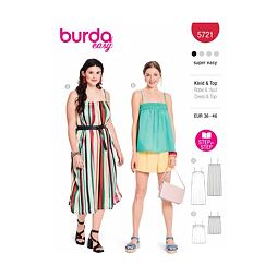 Strih Burda zelený 5721 - voľné šaty na ramienka, top na ramienka, plážové šaty