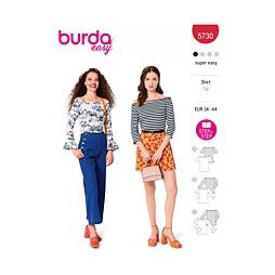 Strih Burda červený 5730 - tričko s lodičkovým výstrihom, tričko so spadnutými ramenami