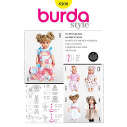 Strih Burda žltý 8308 - oblečky pre bábiky