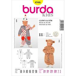 Strih Burda žltý 4946 - detský kostým klauna, medveďa