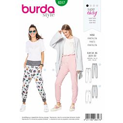 Strih Burda zelený 6317 - dámske tepláky, teplákové nohavice