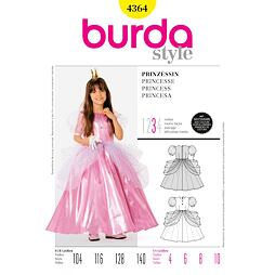 Strih Burda žltý 4364 - detský kostým šaty pre princeznú