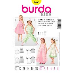 Strih Burda žltý 9460 - detské šaty, overal