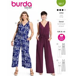 Strih Burda zelený 5817 - overal so skríženými ramienkami