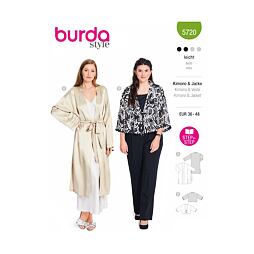 Strih Burda zelený 5720 - kabátik s opaskom, kimono, saténový kabátik, kardigan