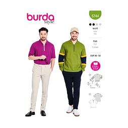 Strih Burda zelený 5744 - pánska mikina so stojačikom, polo tričko na zips