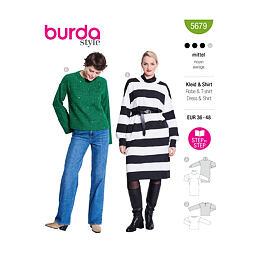 Strih Burda zelený 5679 - mikinové šaty, rolákové šaty, sveter