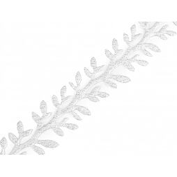 Saténový prýmek - větvička s glitry (24mm x 13,5 m) - stříbrný