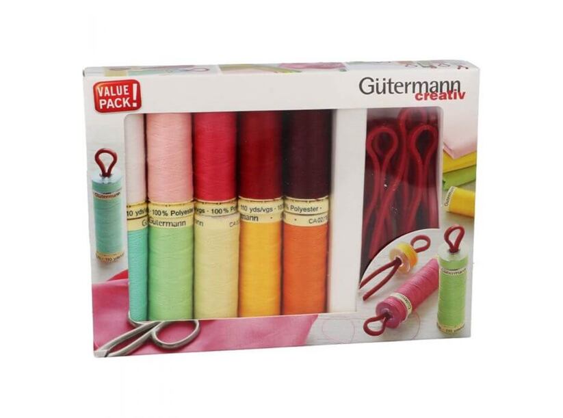 Sada šicích nití PES Gütermann (10x100m) + 10 klipsů na špulky a cívky