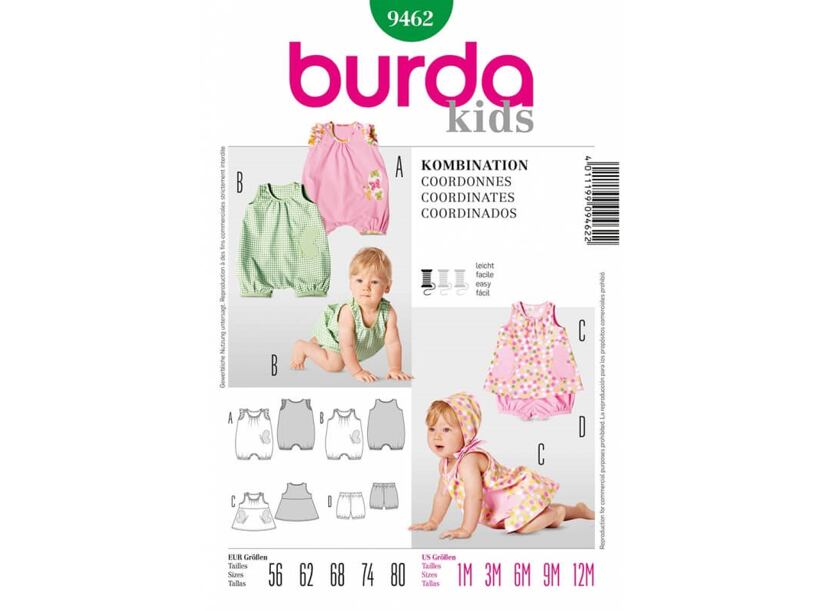 Strih Burda zelený 9462 - detský overal, tielko, nohavičky