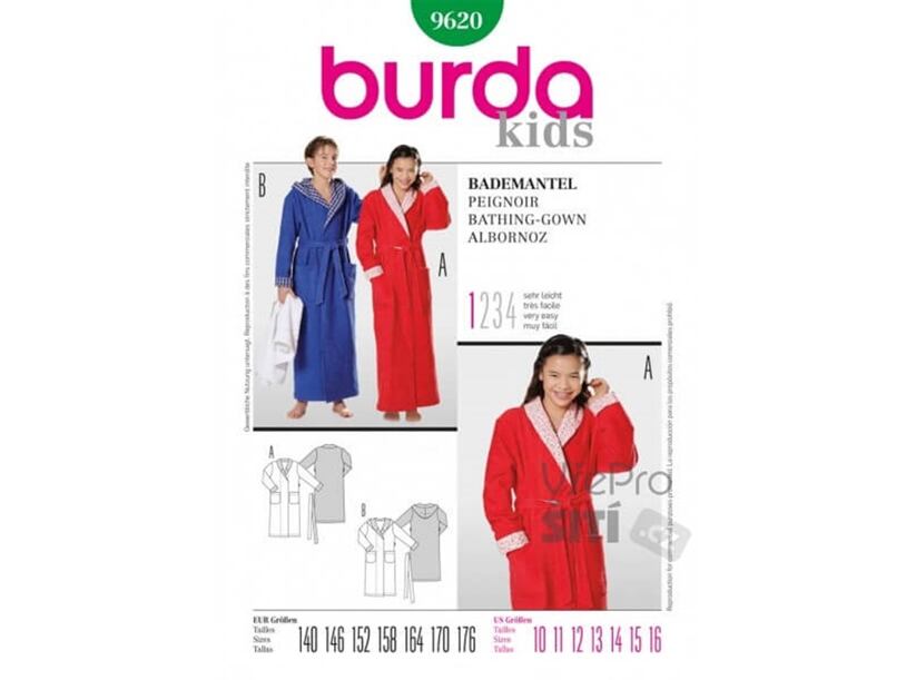 Strih Burda zelený 9620 - unisex župan pre staršie deti