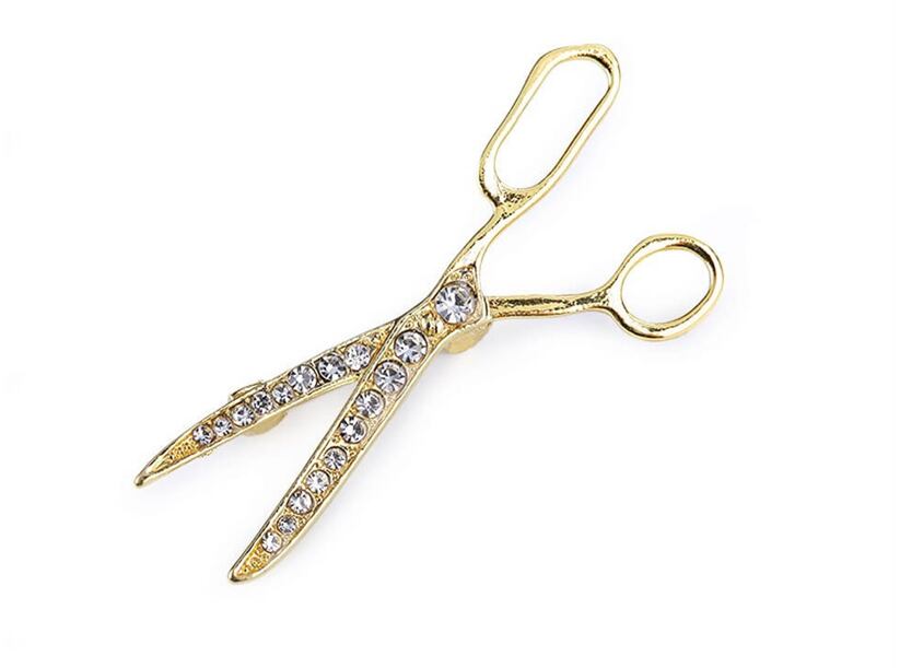 Brošňa nožnice s brúsenými kamienkami - zlatá