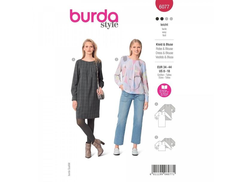 Strih Burda červený 6077 - balónové šaty, blúzka