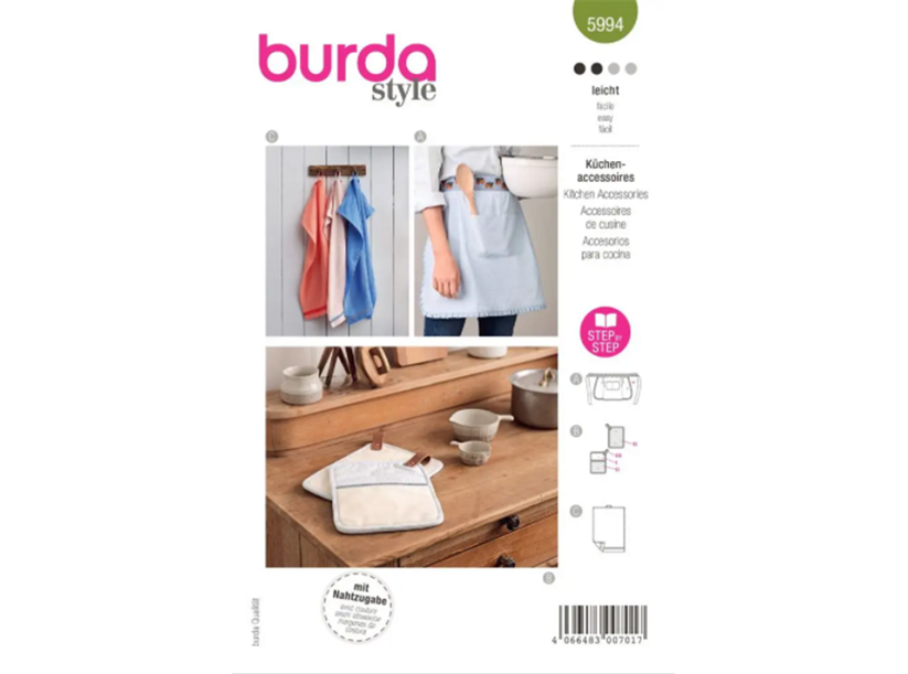 Strih Burda zelený 5994 - zástera, chňapka, utierka