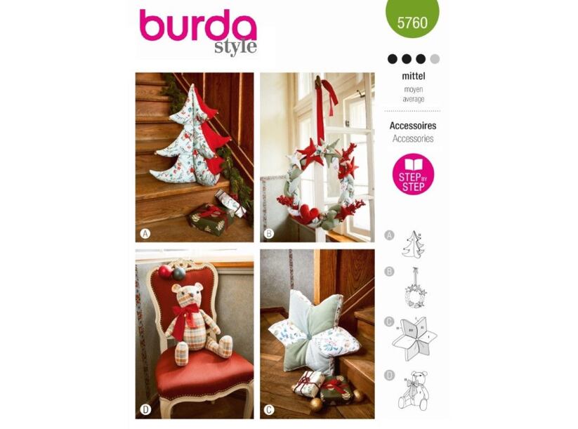 Strih Burda zelený 5760 - vianočné dekorácie, veniec, medvedík