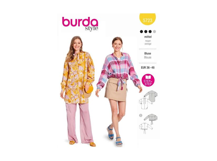 Strih Burda žltý 5723 - tunika, dlhá košeľa, voľná košeľa