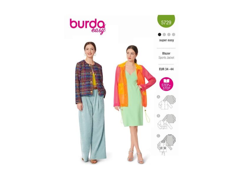 Strih Burda zelený 5729 - kabátik, francúzske sako, športová bunda