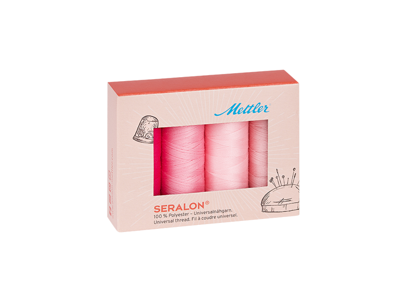 Súprava šijacích nití PES - SERALON 100 METTLER (4x200m) - ružová