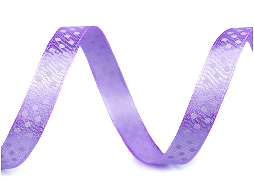Saténová stuha s puntíky (10 mm x 22,5 m) - fialová