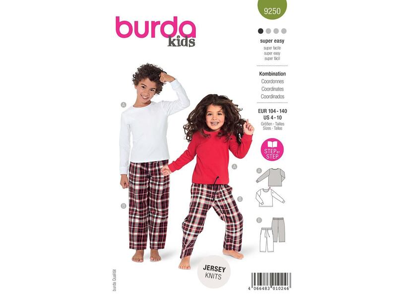 Strih Burda zelený 9250 - tričko s dlhým rukávom a nohavice