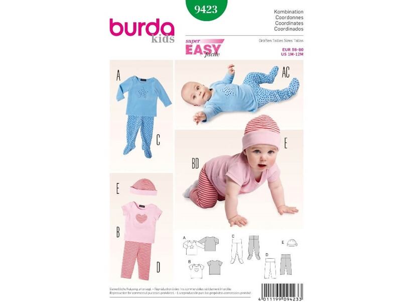 Strih Burda zelený 9423 - detské tričko, legíny, polodupačky, čiapky