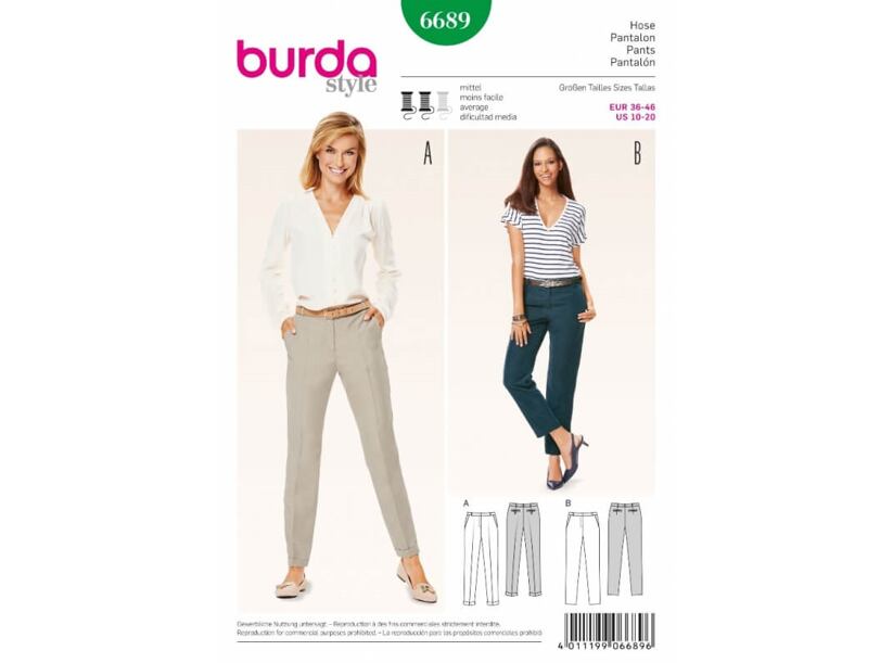 Strih Burda zelený 6689 - dámske cigaretové nohavice, nohavice s pukmi