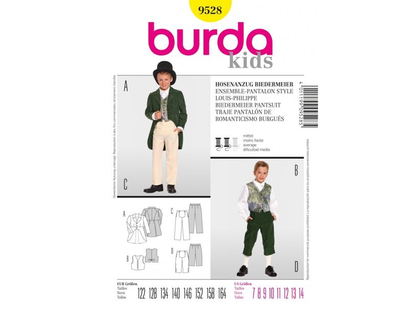 Strih Burda žltý 9528 - detský kostým historický oblek