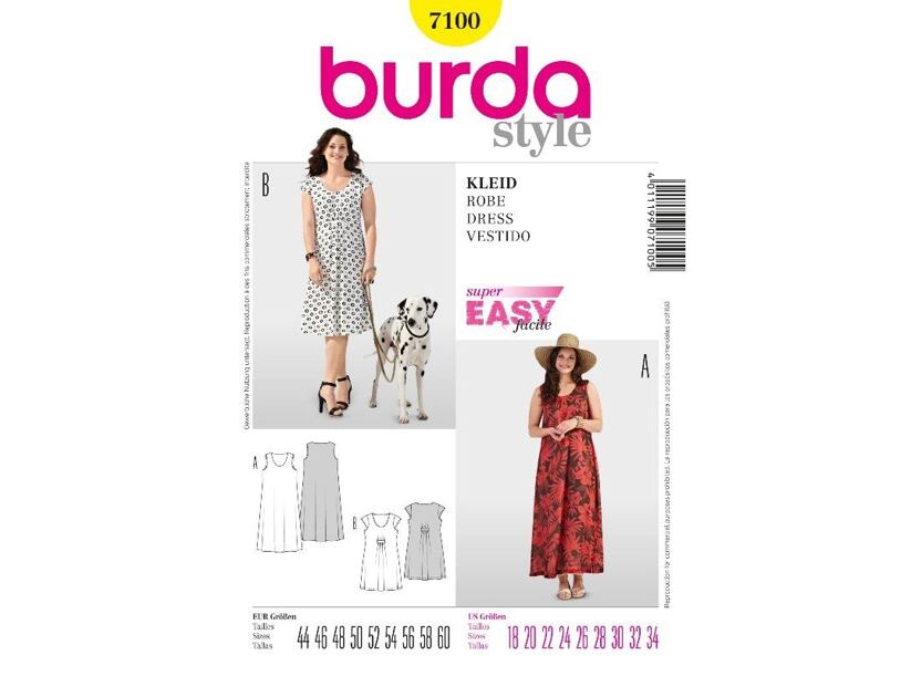 Strih Burda žltý 7100 - tričkové šaty pre plnoštíhle