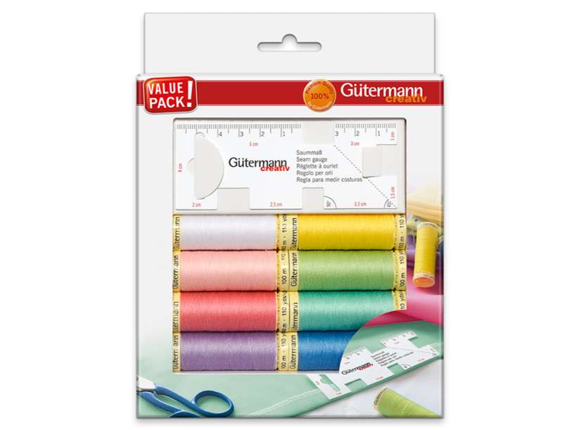 Sada šijacích nití PES Gütermann (8x100m) + ručné meradlo