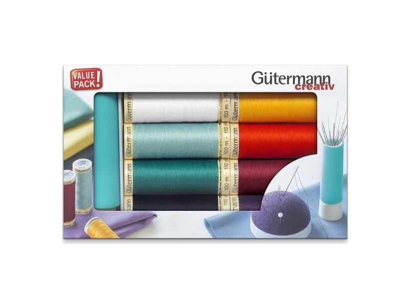 Sada šijacích nití PES Gütermann (8x100m) + twister s ihlami Prym