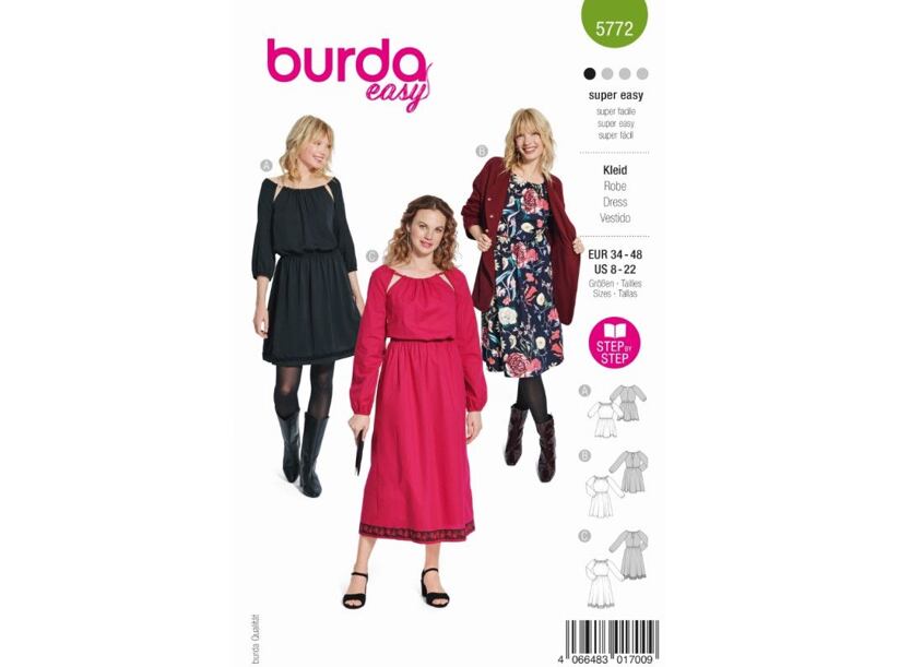 Strih Burda zelený 5772 - šaty s prestrihmi v dekolte, party šaty, koktailové šaty