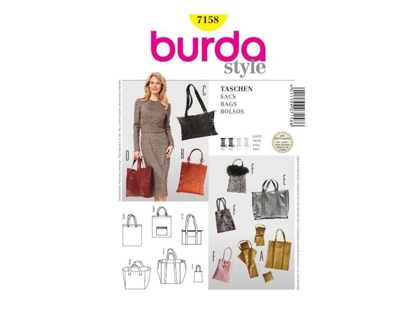 Strih Burda žltý 7158 - kabelka, taška, shopper