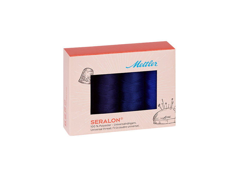 Súprava šijacích nití PES - SERALON 100 METTLER (4x200m) - modrá