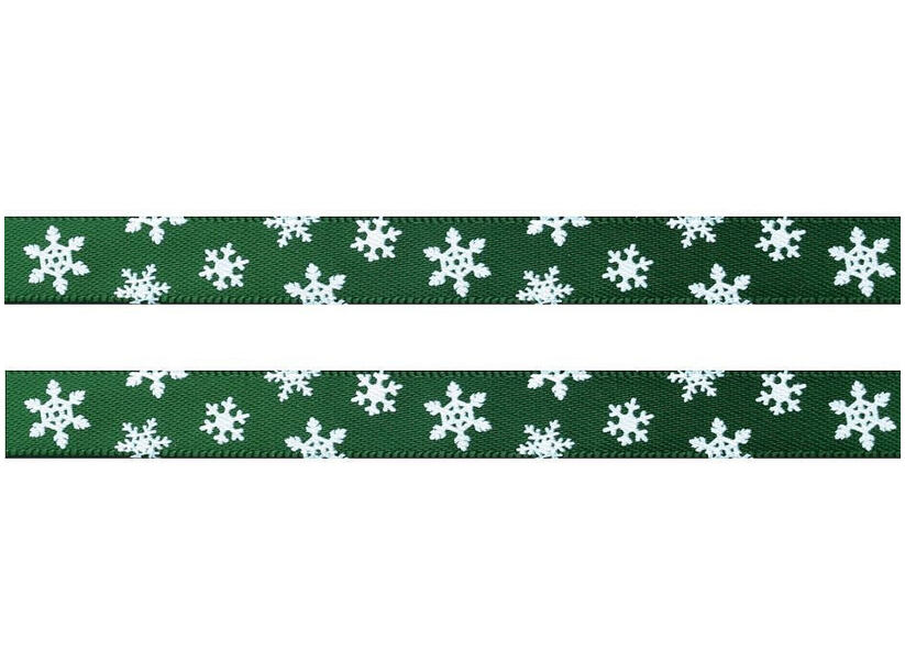 Saténová stuha zelená (10 mm) - vločky - metráž