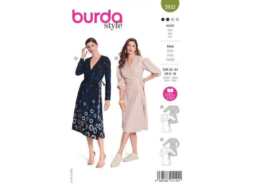 Strih Burda zelený 5933 - zavinovacie šaty