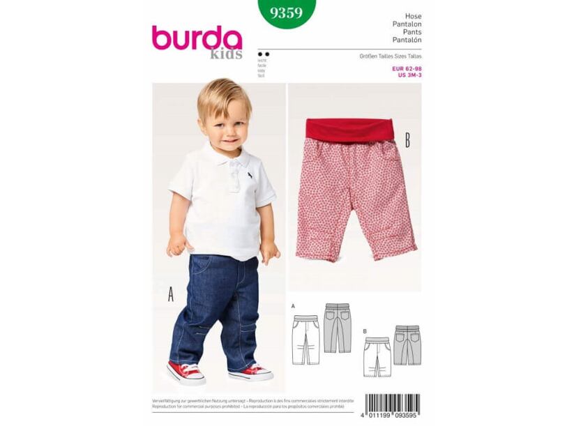 Strih Burda zelený 9359 - detské džínsové nohavice, trojštvrťové nohavice