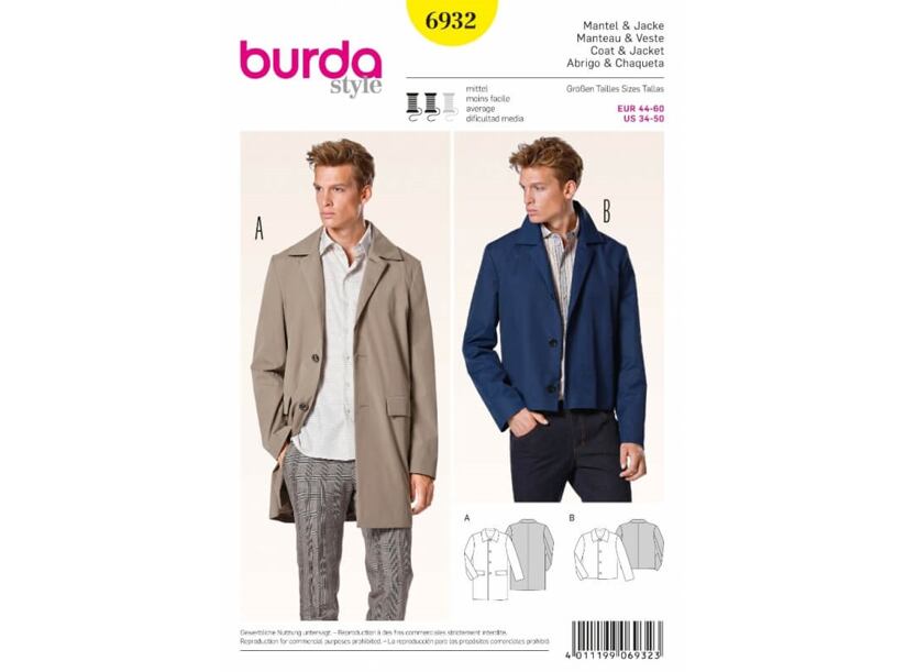 Strih Burda žltý 6932 - pánsky kabát