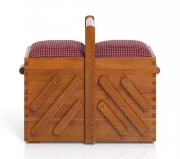 Kazeta - košík na šijacie potreby drevený s látkou - tmavý - PRYM